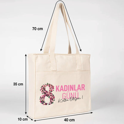 40x35x10 cm LUX Kanvas Çanta ÇITÇITLI, ÖN CEPLİ - Kadınlar Günü Hediyesi