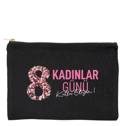 25x18 cm Siyah Metal Fermuarlı Kalemlik - Kadınlar Günü Hediyesi