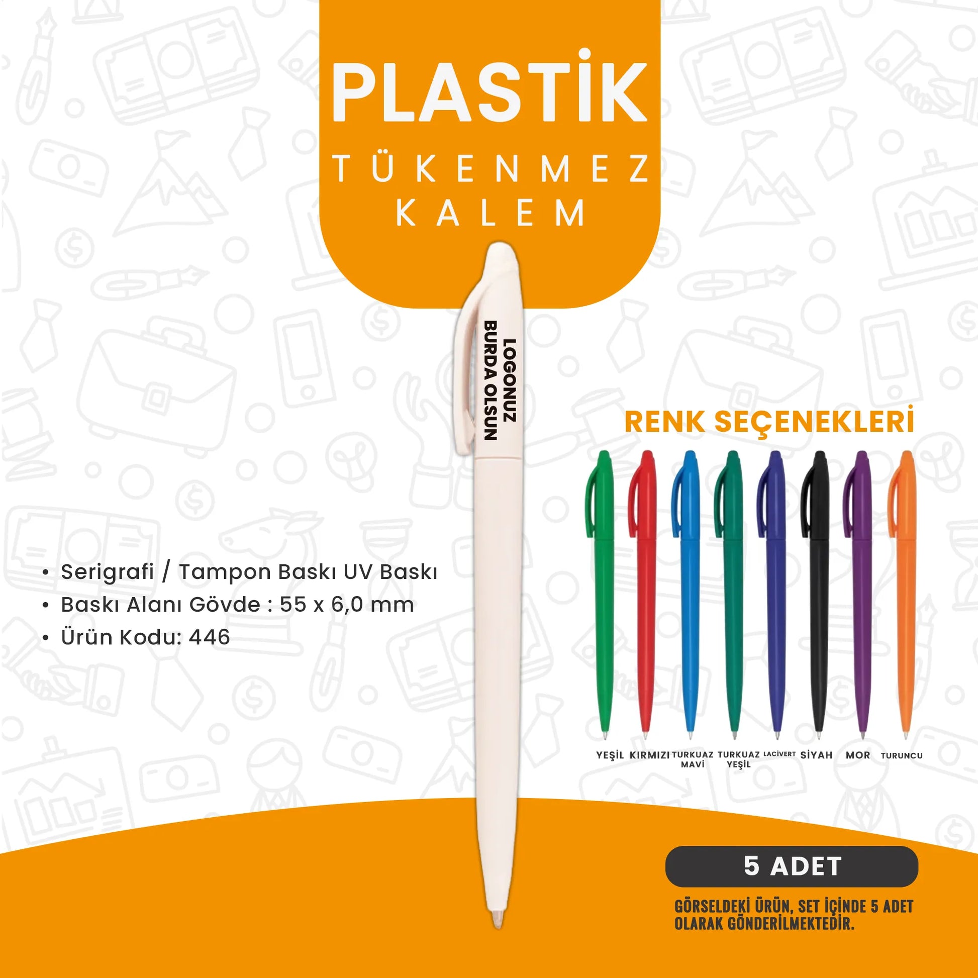 Logo baskılı plastik tükenmez kalem – 5 renk seçeneğiyle promosyon kalemler