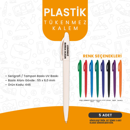 Logo baskılı plastik tükenmez kalem – 5 renk seçeneğiyle promosyon kalemler