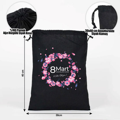 30x40 cm Siyah Bez Kese - Kadınlar Günü Hediyesi