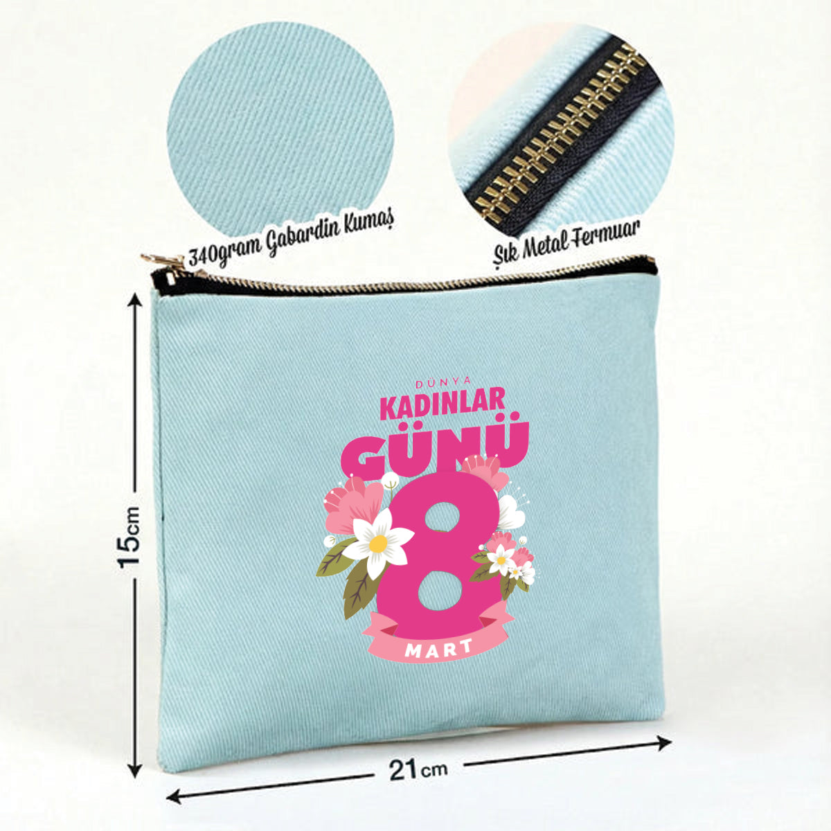 21x15 cm Açık Mavi Star Clutch - Kadınlar Günü Hediyesi