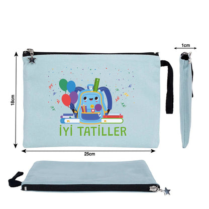 Karne Günü Hediyesi Açık Mavi Clutch Kanvas Çanta 25×18 cm – Astarlı