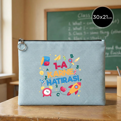 Karne Günü Özel Portföy Çanta – Açık Mavi 30×21 cm (Astarlı, Özelleştirilebilir)