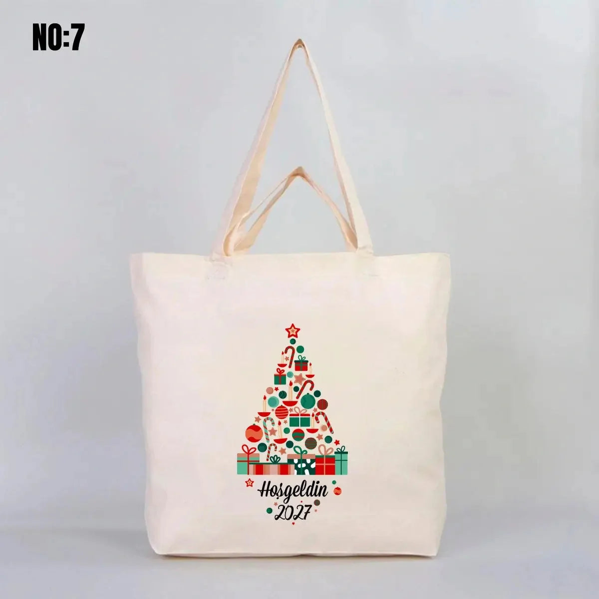 Bez Alışveriş Çantası 48x41x10cm Yılbaşı Baskılı (Özelleştirilebilir) - görsel 7