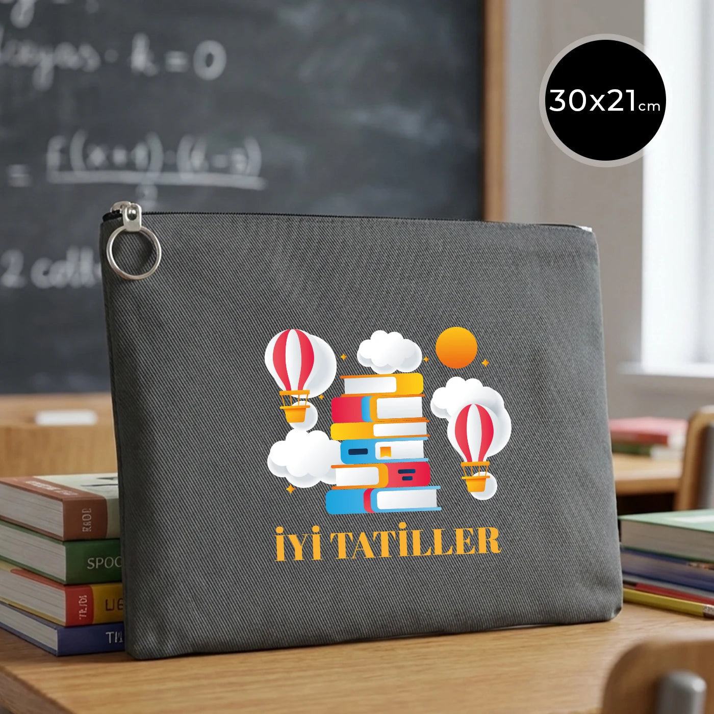 Karne Günü Özel Portföy Çanta – Antrasit 30×21 cm (Astarlı, Özelleştirilebilir)