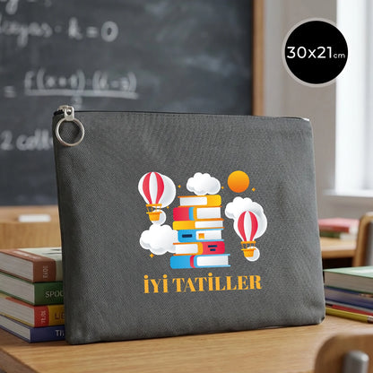 Karne Günü Özel Portföy Çanta – Antrasit 30×21 cm (Astarlı, Özelleştirilebilir)