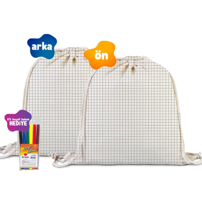 Boyanabilir Kare Kodlama Büzgülü Bez Çanta - Kalemli