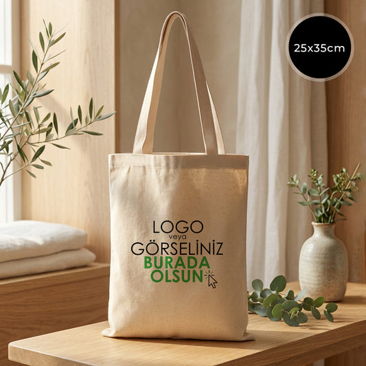 Gabardin Bez Çanta Uzun Kulp 25x35 cm (Özelleştirilebilir)