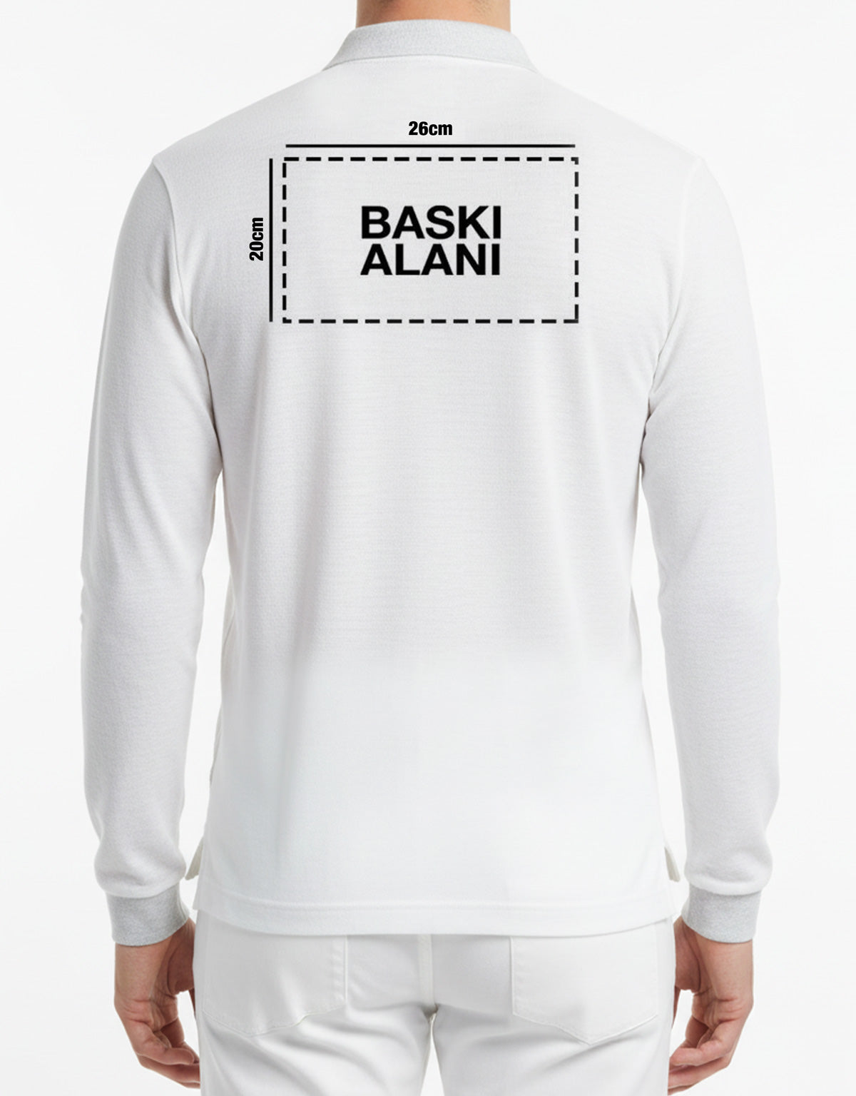 Baskılı Polo Yaka Uzun Kol Beyaz Tişört