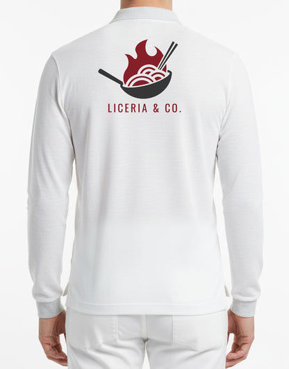 Baskılı Polo Yaka Uzun Kol Beyaz Tişört