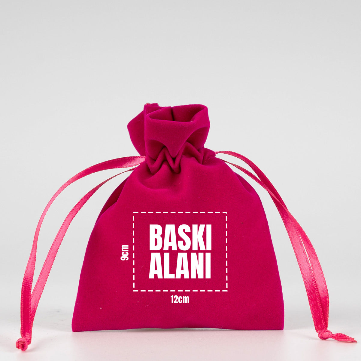 Kadife Gül Kese 10x13 cm - Fuşya (Özelleştirilebilir)