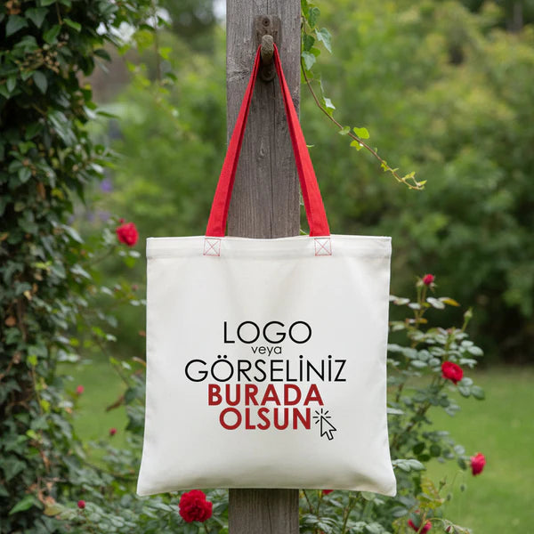 Gabardin Bez Çanta Kırmızı Kulp 40x35cm  (Özelleştirilebilir)