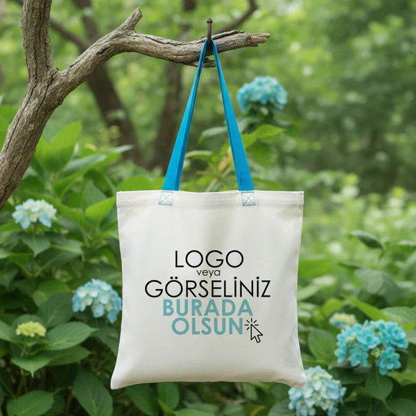 Gabardin Bez Çanta Turkuaz Kulp 40x35cm  (Özelleştirilebilir)