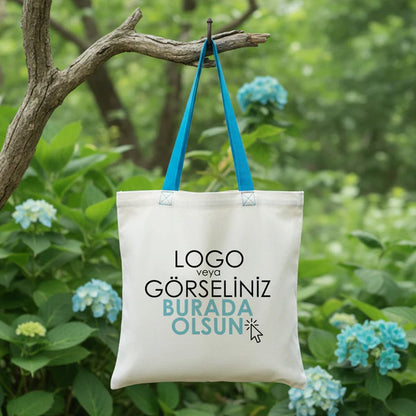 Gabardin Bez Çanta Turkuaz Kulp 40x35cm  (Özelleştirilebilir)