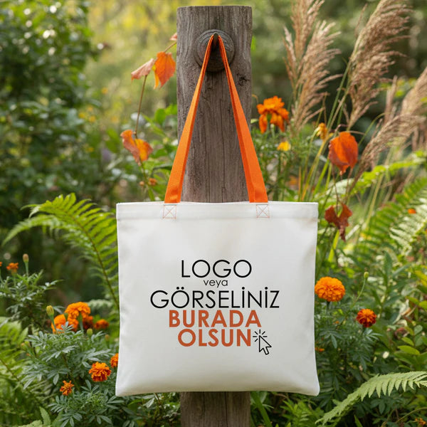 Gabardin Bez Çanta Turuncu Kulp 40x35cm  (Özelleştirilebilir)