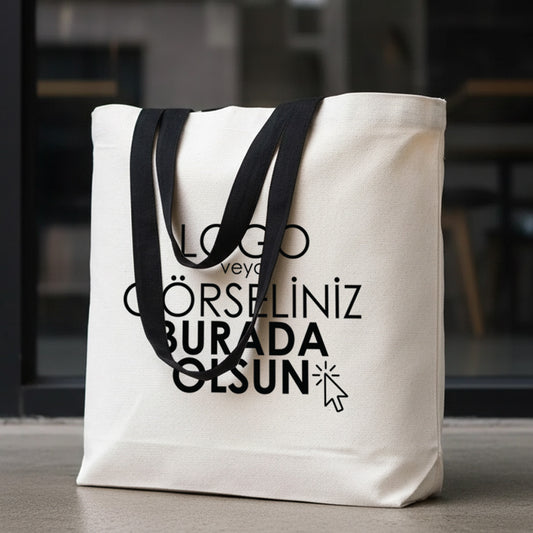 Kanvas Plaj Çantası Siyah Kulp 48x41x10 cm (Özelleştirilebilir)