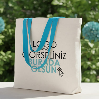 Kanvas Plaj Çantası Turkuaz Kulp 48x41x10 cm ( Özelleştirilebilir)