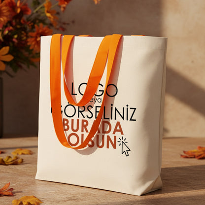 Kanvas Plaj Çantası Turuncu Kulp 48x41x10 cm (Özelleştirilebilir)