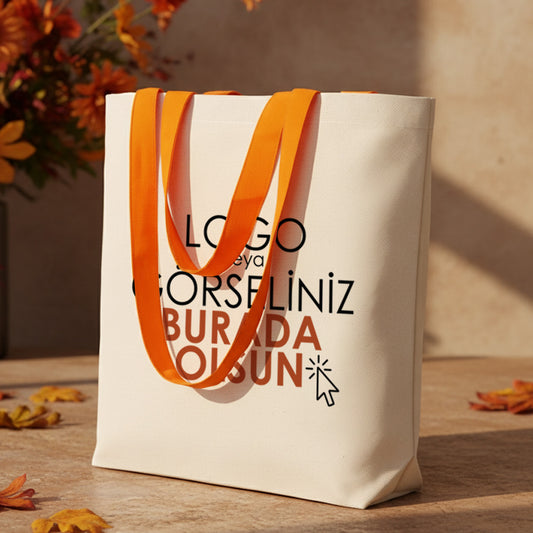 Kanvas Plaj Çantası Turuncu Kulp 48x41x10 cm (Özelleştirilebilir)