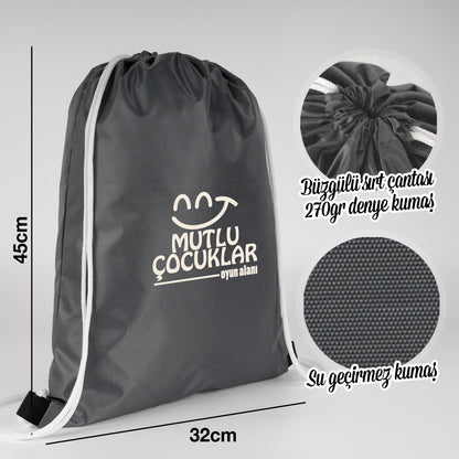 Beyaz ipli 32x45 cm antrasit imperteks kumaş çanta, baskısız ve suya dayanıklı.