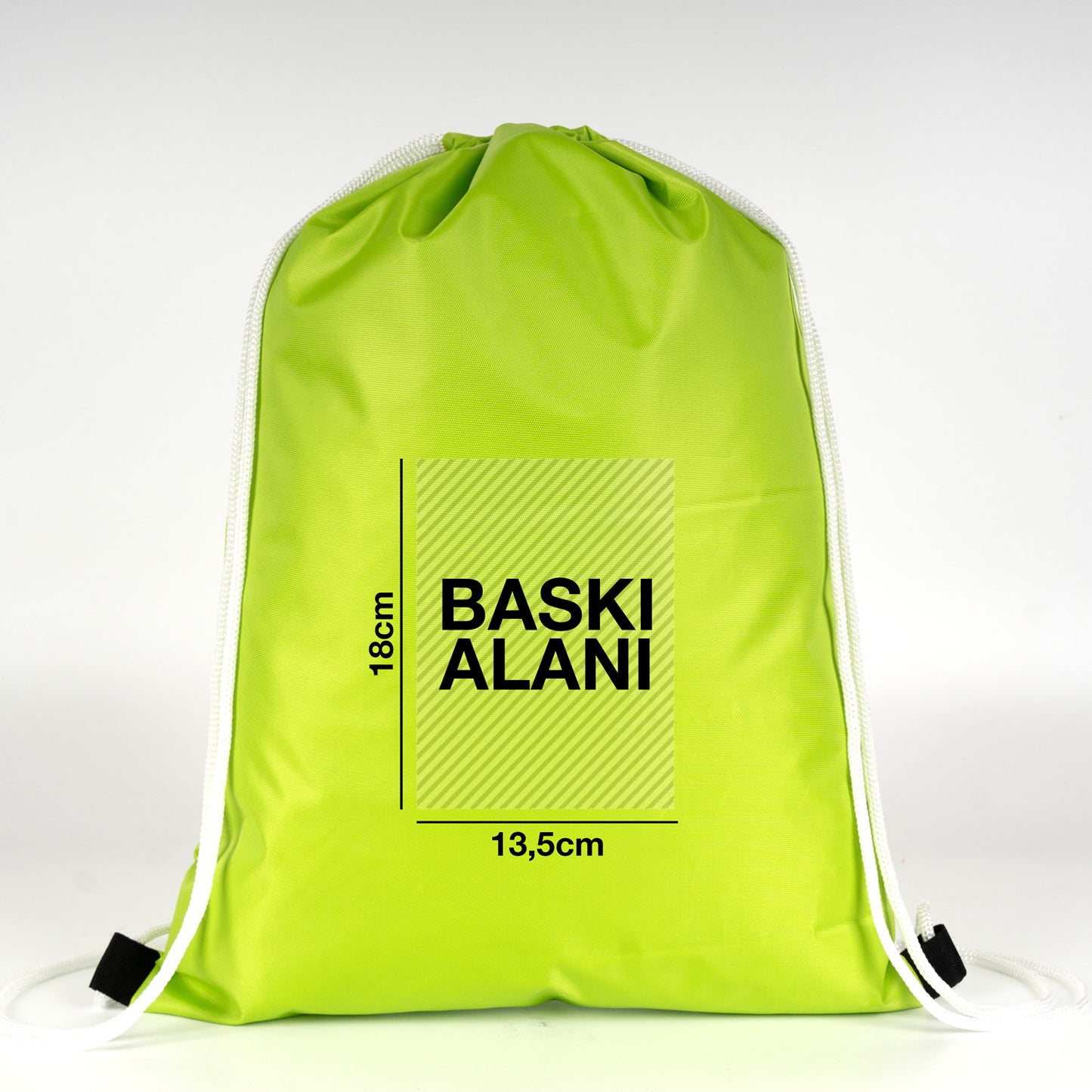 Canlı neon fıstık yeşili büzgülü çanta, baskılı deseni ve yağmur sonrası damla damla görünümü ile estetik.