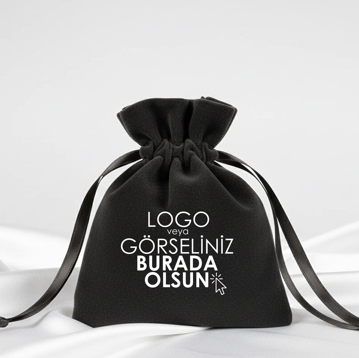 Kadife Gül Kese 10x13 cm - Antrasit (Özelleştirilebilir)