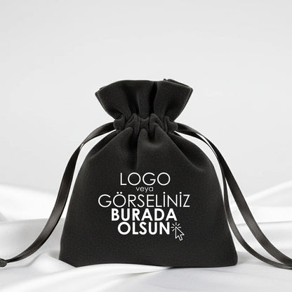 Kadife Gül Kese 10x13 cm - Antrasit (Özelleştirilebilir)