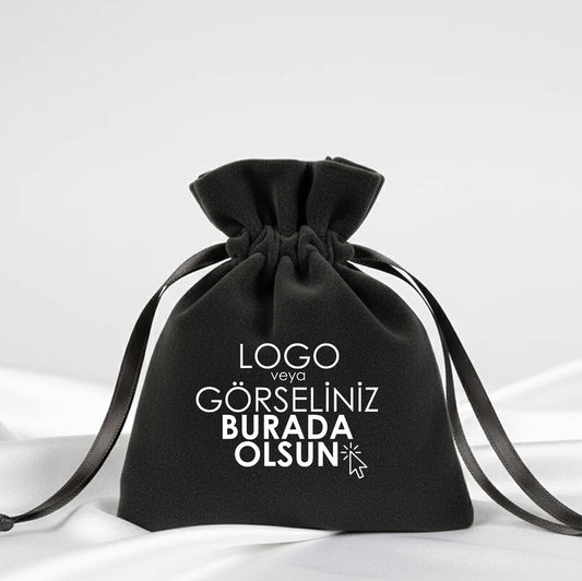 Kadife Gül Kese 10x13 cm - Antrasit (Özelleştirilebilir)