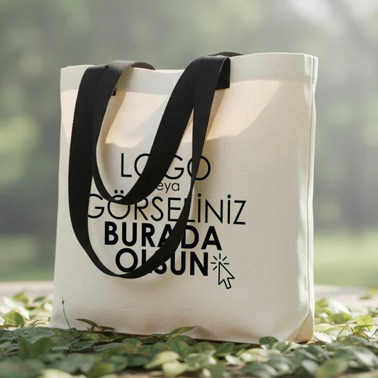 Modern Kanvas Çanta - Dıştan Siyah Örgü Kulp 45x35x8 cm (Özelleştirilebilir)