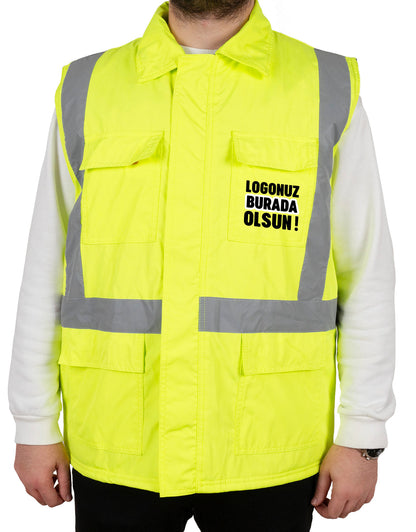 Kapitoneli Reflektörlü Yelek | Sarı (Özelleştirilebilir)