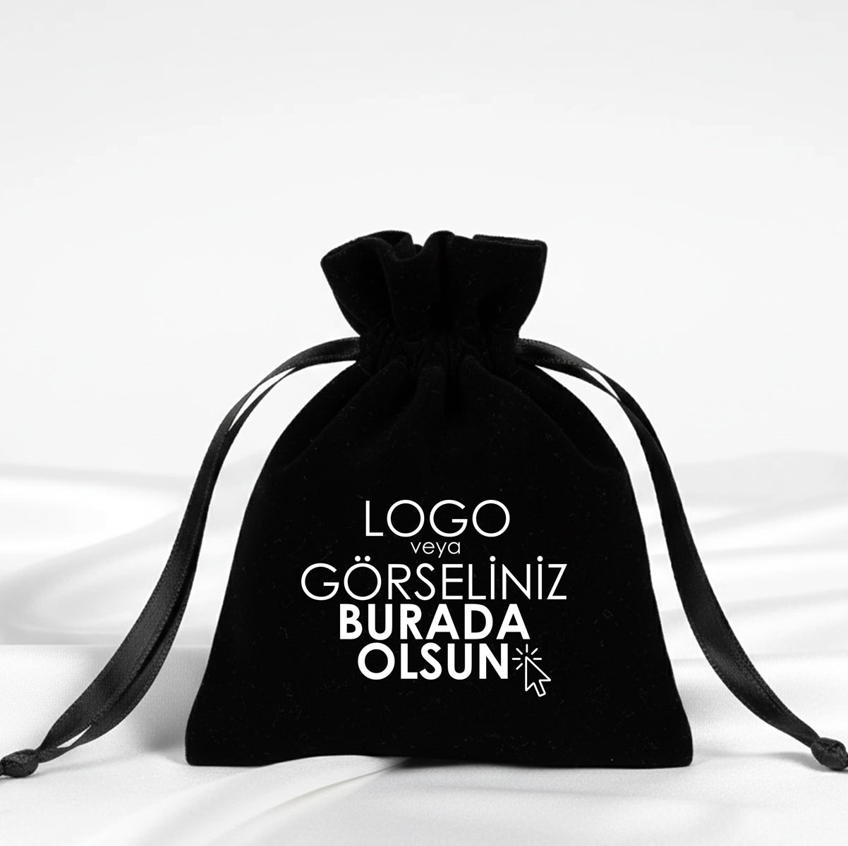 Kadife Gül Kese 10x13 cm - Siyah (Özelleştirilebilir)