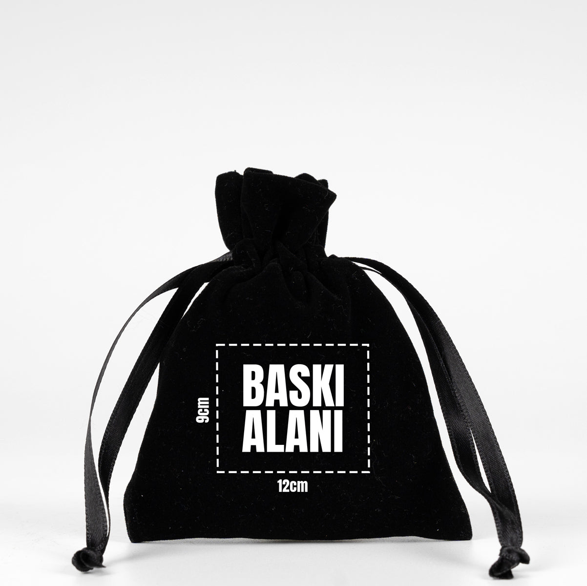 Kadife Gül Kese 10x13 cm - Siyah (Özelleştirilebilir)