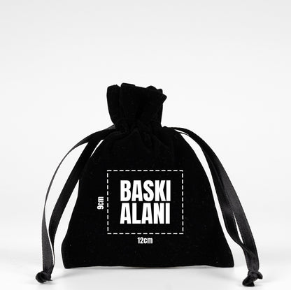 Kadife Gül Kese 10x13 cm - Siyah (Özelleştirilebilir)