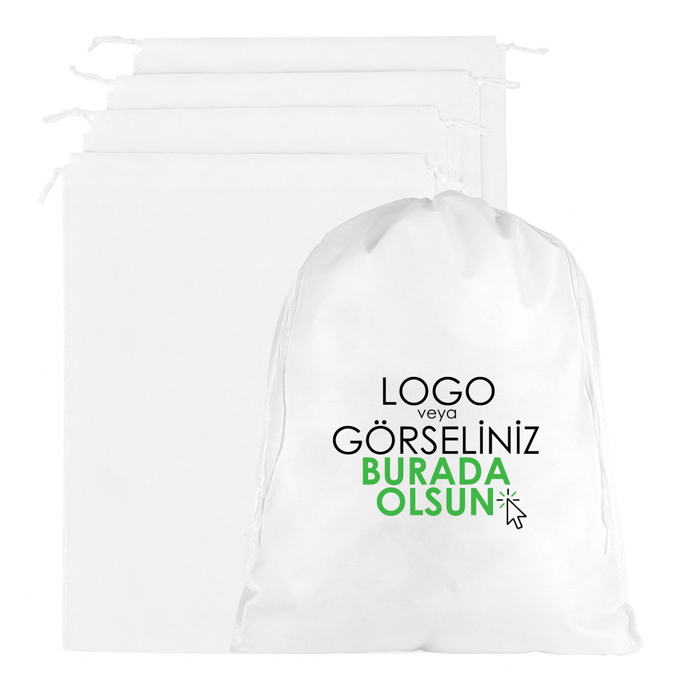 Ultrasonik Tela Kese - Beyaz - 35x45 cm - Ayakkabı Ve Çamaşır Torbası - 500 Adet, Tek Renk Logo Baskılı