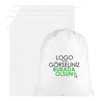 Ultrasonik Tela Kese - Beyaz - 35x45 cm - Ayakkabı Ve Çamaşır Torbası - 500 Adet, Tek Renk Logo Baskılı