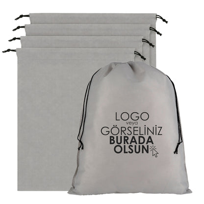 Ultrasonik Gri Tela Kese 35x45 cm – Tek Renk Logo Baskılı – 500 Adet
