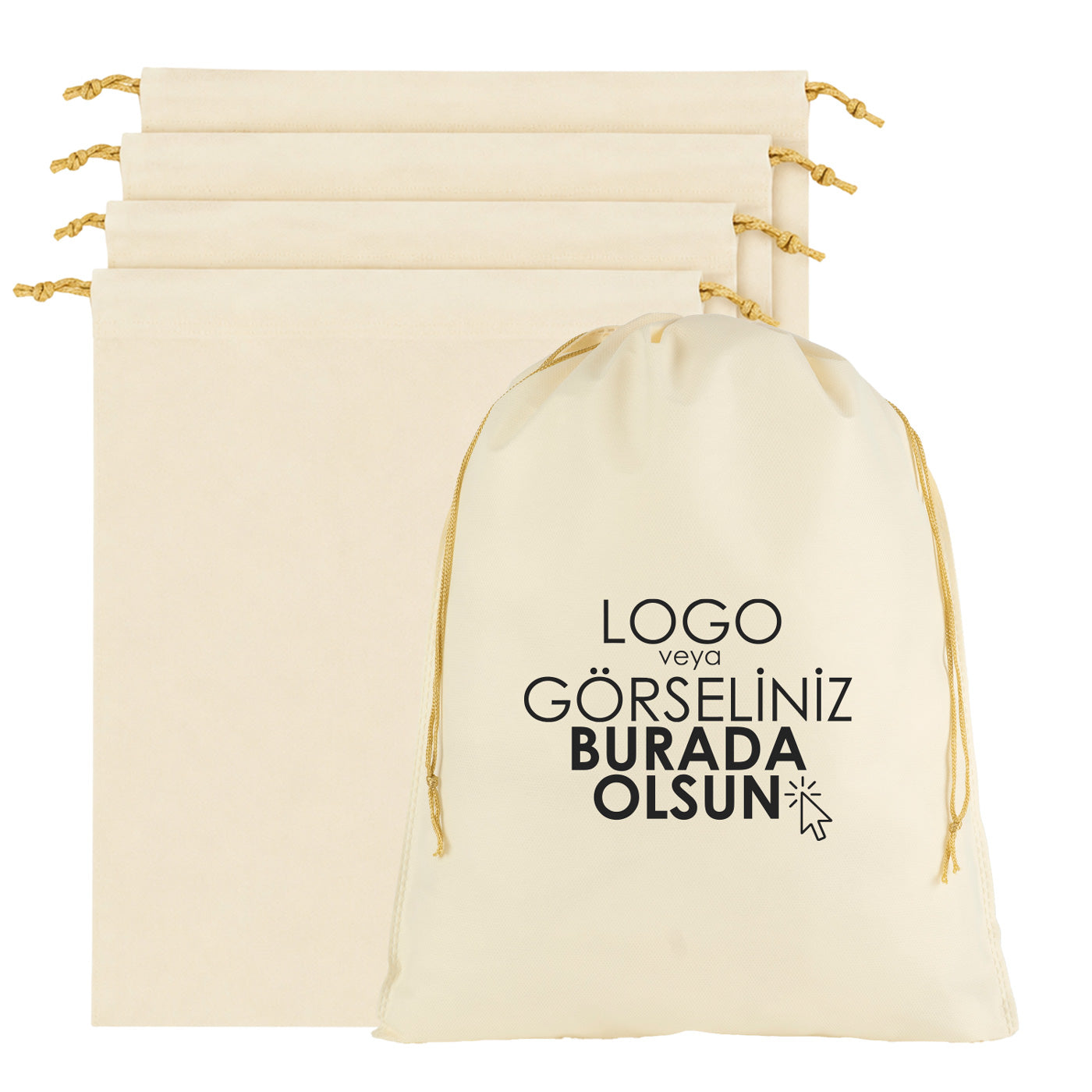 Ultrasonik Tela Kese Krem 35x45 cm – Tek Renk Logo Baskılı – 500 Adet