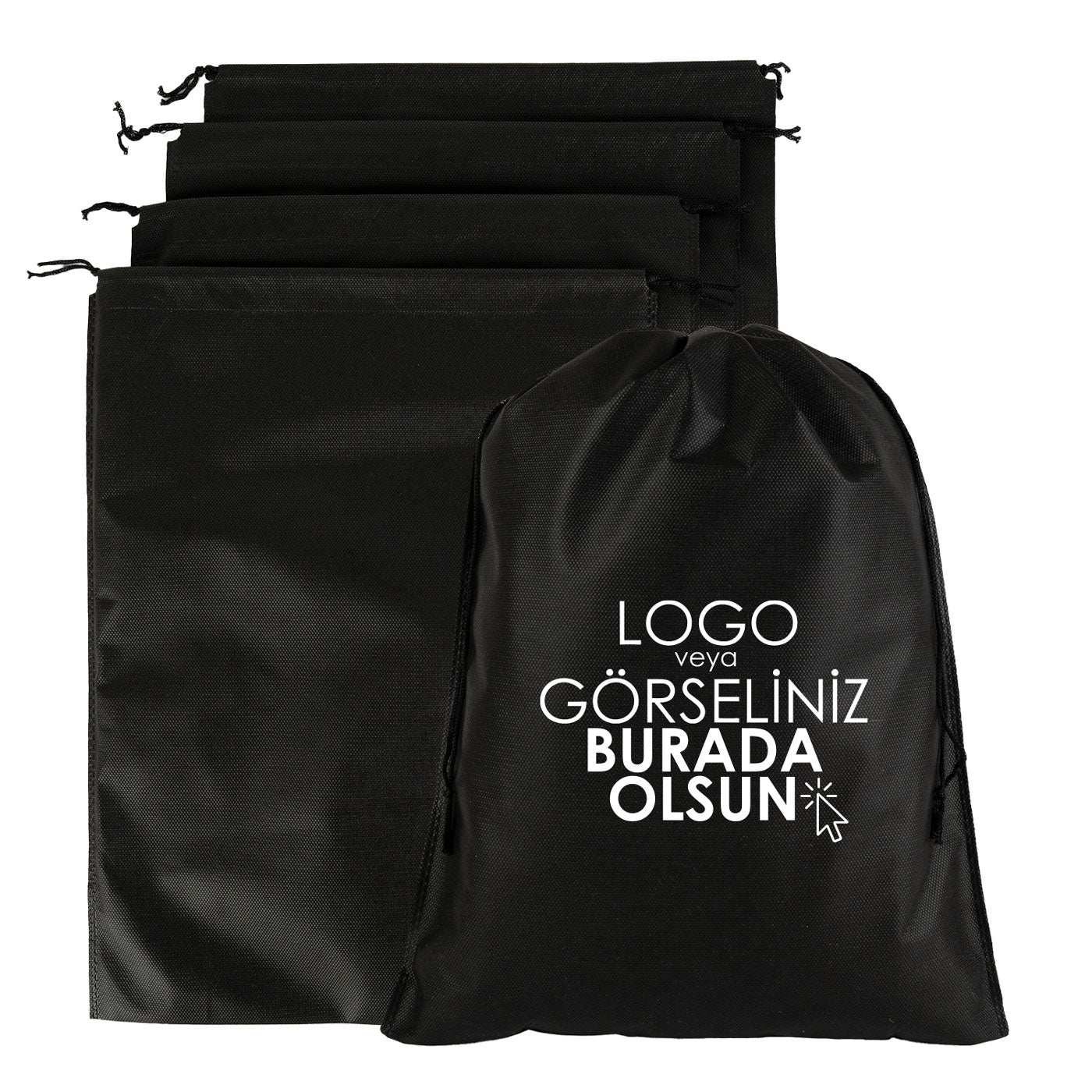 Ultrasonik Tela Kese - Siyah - 35x45 cm - Ayakkabı Ve Çamaşır Torbası - 500 Adet, Tek Renk Logo Baskılı