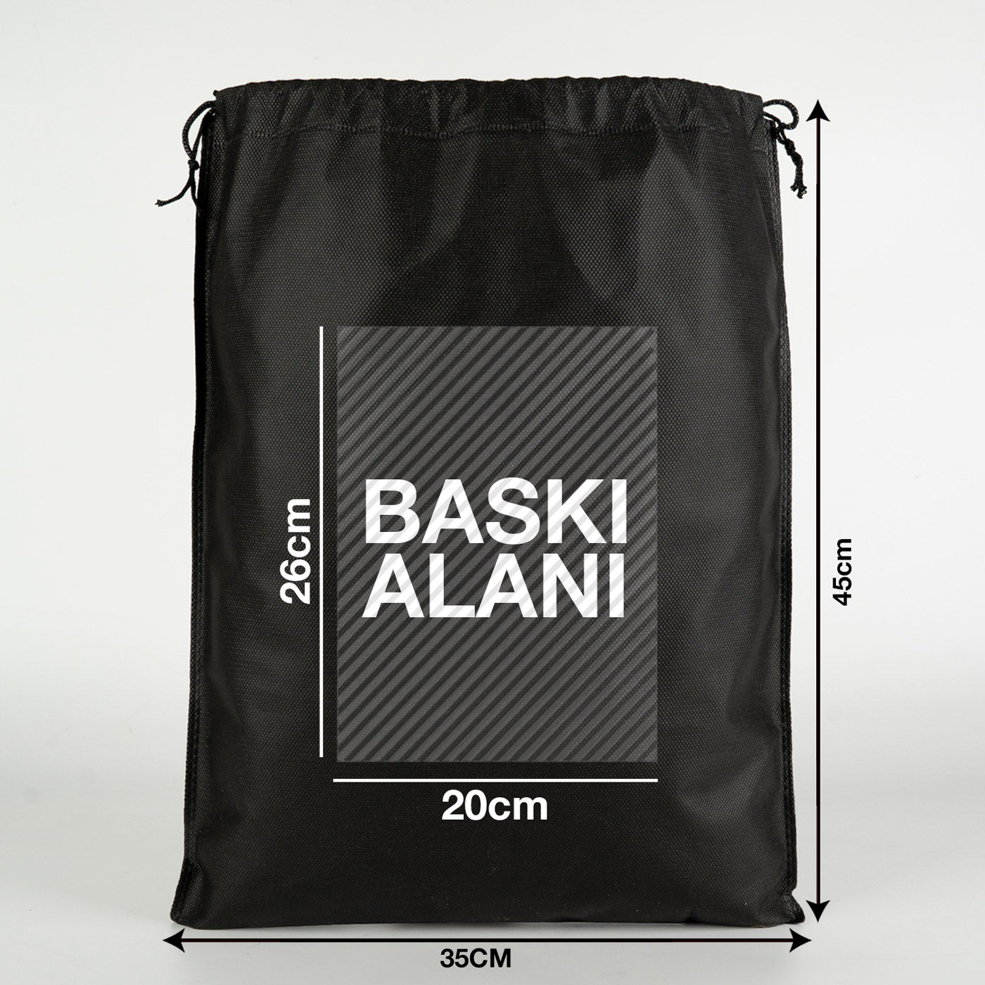Ultrasonik Tela Kese - Siyah - 35x45 cm - Ayakkabı Ve Çamaşır Torbası - 500 Adet, Tek Renk Logo Baskılı