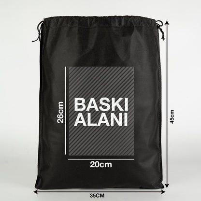 Ultrasonik Tela Kese - Siyah - 35x45 cm - Ayakkabı Ve Çamaşır Torbası - 500 Adet, Tek Renk Logo Baskılı