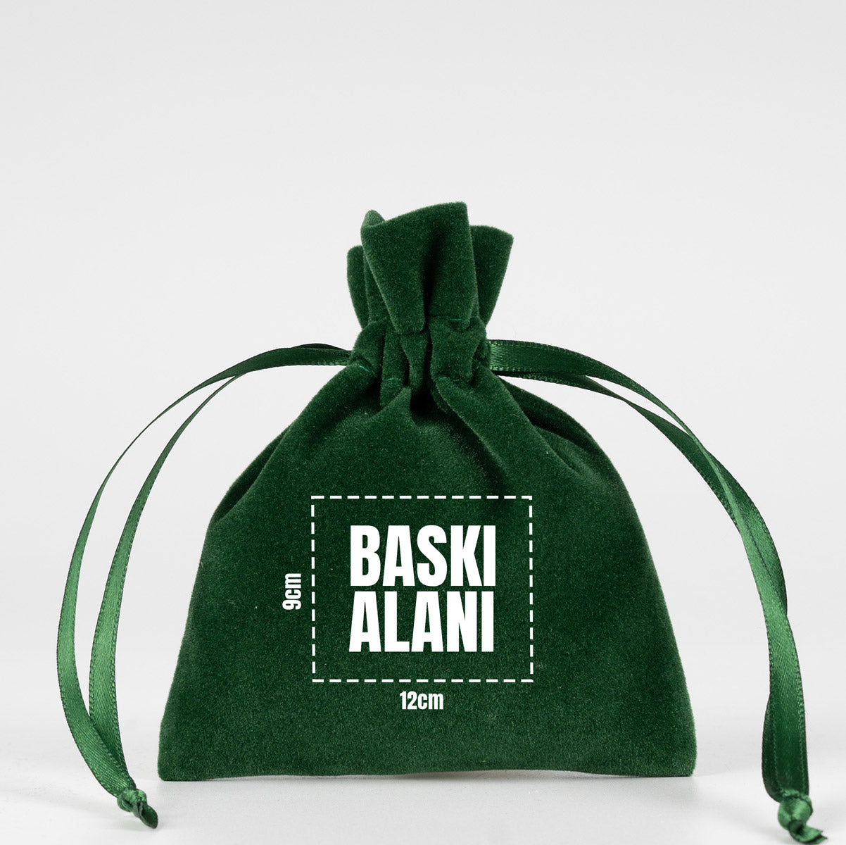 Kadife Gül Kese 10x13 cm - Yeşil (Özelleştirilebilir)