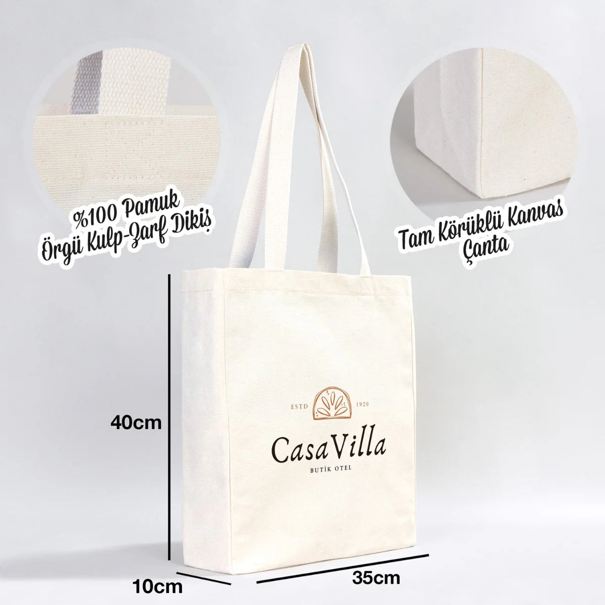 Tam Körüklü Kanvas Çanta - 35x40x10 cm - Örgü Kulp (Özelleştirilebilir)