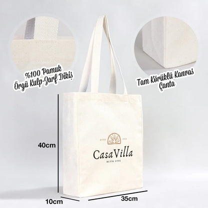 Tam Körüklü Kanvas Çanta - 35x40x10 cm - Örgü Kulp (Özelleştirilebilir)