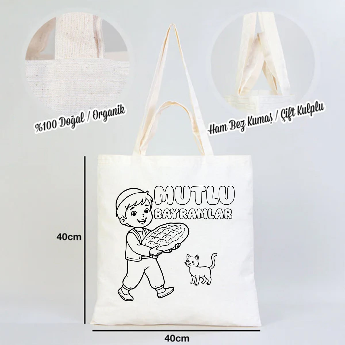 Boyanabilir 40x40 Ham Bez Model Günlük Hediyelik Kullanım - Bayram Çantası