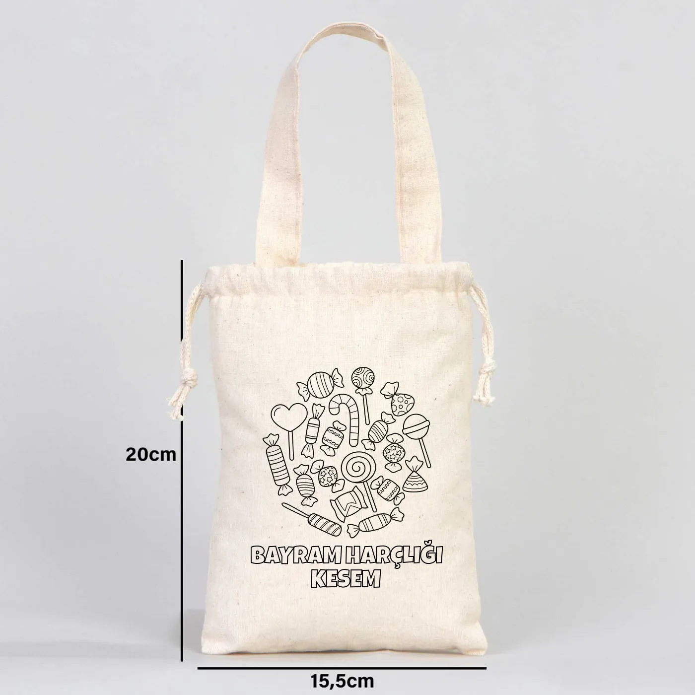 Boyanabilir Bayram Harçlık Kesesi - Tek Tutma Kısa Kulp, 15,5 x 20 cm