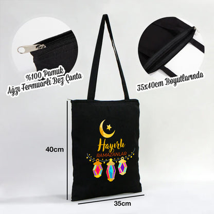35x40 cm Siyah Gabardin Fermuarlı Bez Model - Bayram Çantası