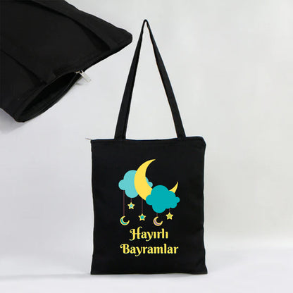 35x40 cm Siyah Gabardin Fermuarlı Bez Model - Bayram Çantası
