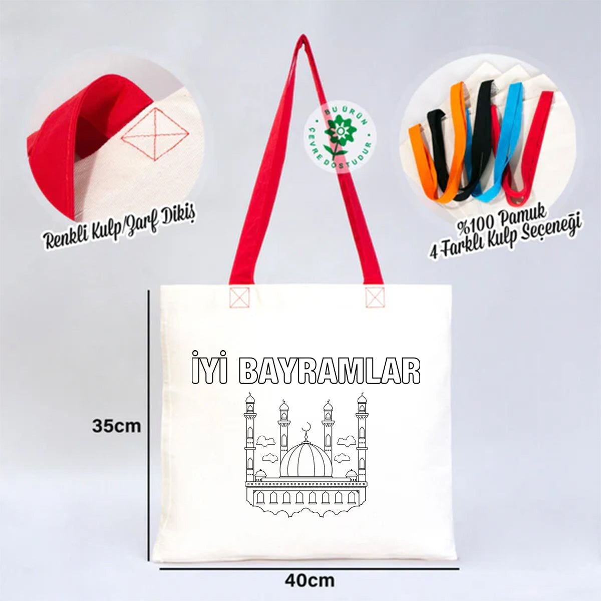 Boyanabilir 40x35 cm Gabardin Kırmızı Kulp Çanta - Bayram Çantası