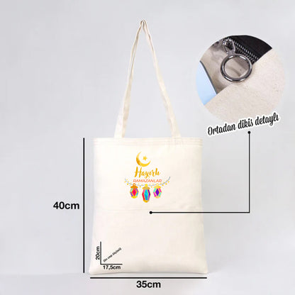 35x40 cm Gabardin Çift Cepli Bez Çanta - Bayram Çantası